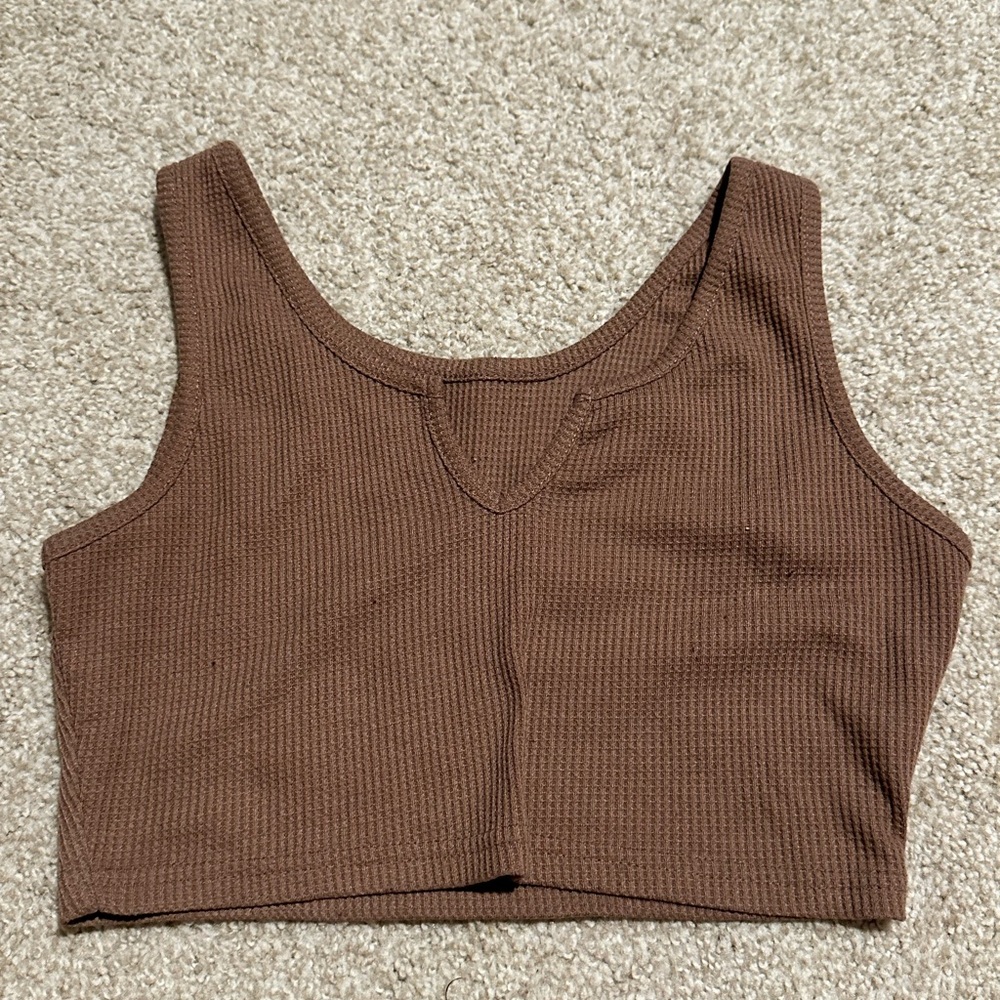 Brown Ribbed Women's Crop Top